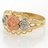 14K SOLID GOLD TRI-COLOR FLOWER ROSE RING JEWELRY