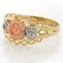 14K Solid Gold Tri-Color Flower Rose Ring Jewelry