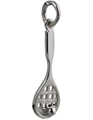 British Jewellery Workshops Silver 23x8mm tennis racket with ball pendant or charm