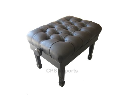 Ebony Satin Deluxe Leather Pillow Top Adjustable Artist Concert Piano Bench On Sale