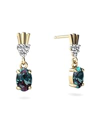 Created Alexandrite 14kt Yellow Gold Dangle Drop Earrings