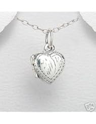 925 St Sterling Silver Ornate Engraved Love Heart Leaf Design Locket Pendant Necklace Jewelry 1/2 x 1/2 inches With A Beautiful Heavily Plated St Silver Chain