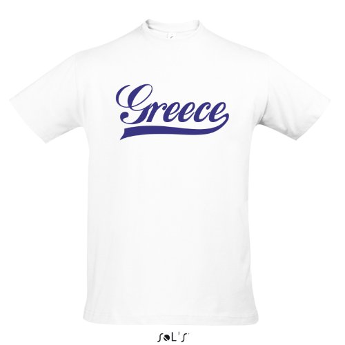 T-Shirt Griechenland Oldschool Greece LÄNDERSHIRT EM / WM FAN Trikot S-XXL , White – blau , L