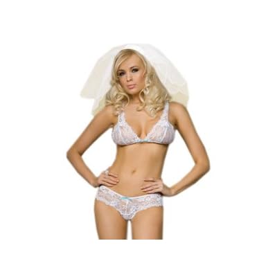 Bridal Lingerie Set Bra Panty White Lingerie With Something Blue Ribbon img