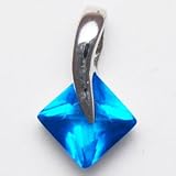925 Sterling Silver Rhodium Finished with inlaid CZ (A) stones- Blue Diamond Shaped Pendant