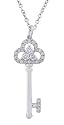 Platinum Overlay Sterling Silver White Cubic Zirconia Crown Key Pendant w/ Plain Stem, 16 + 2"