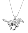 Silver Three Dimensional Running Mustang Stallion Horse Necklace