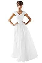 Hot Sale Dearta Women's A-Line V-Neck Short Sleeves Floor-Length Prom Dress US 4 White