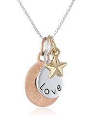 Tri-Colored Sterling Silver with Yellow and Rose Gold Flashed "Love" with Heart and Star Three-Charm Necklace, 18"