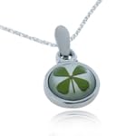 Chuvora Real Irish Four Leaf Clover, Symbol of Good Luck, Round Pendant Necklace 18''