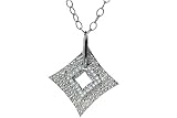 14K White Gold Hammered-Finish Sliding Diamond-Shaped Pendant, Enhanced with Pave Set Diamonds, Set on a 16 Oval Open-Link Necklace.