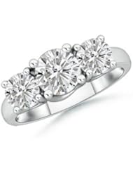 Three Stone Round White Moissanite Engagement Ring
