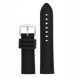 Mens Silicone Rubber&nbsp;Heavy Watch Band Black Stainless Steel Buckle 26 millimeters