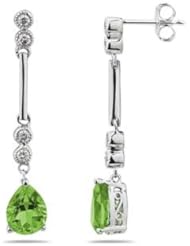 Peridot & Diamond Dangle Earrings in 14K White Gold