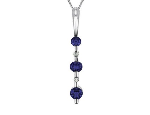 Three Stone Blue Sapphire Pendant with Diamonds 2 5 Carat (ctw) in 10K White Gold