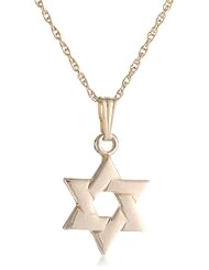 14k Gold Solid Star of David Pendant Necklace, 18"