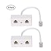 Telephone Splitter, RJ11 6P4C 1 Male to 2 Female Adapter, 2 Way RJ11 US Telephone Plug to RJ11 Socket and Separator for Landline - 2Pack - White