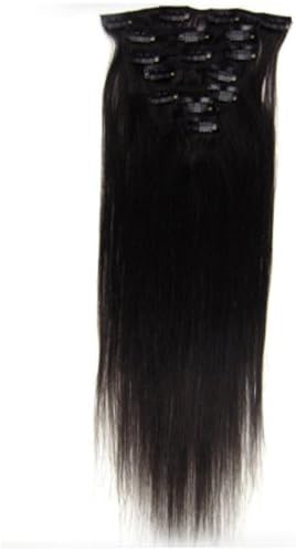 FANGYUANHAIR 18" Remy Clip in Human Hair Extensions 70g 7Pcs Full Head Set Color #1B Natural Black
