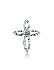14K White Gold Round Diamond Share Prong Set Cross Pendant (1.24ct)