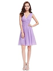 A-line V-neck Knee Length Chiffon Natural   Waistline Lace Bridesmaid Dress 