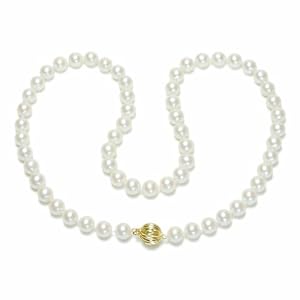 14k Yellow Gold Saltwater Cultured Akoya Pearl AA Grade 7.5-8