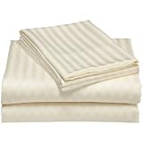 Damask Stripes Ivory 300 Thread Count Twin Extra Long Size Sheet Set 100 % Egyptian Cotton 3pc Bed Sheet Set (Deep Pocket)twin Xl By Sheetsnthings