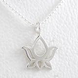 Small Cut Out Design Lotus Flower Pendant in Sterling Silver on 16 Ball Chain, #8453