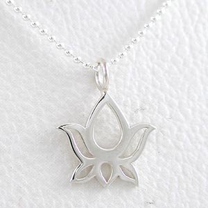 Tiny Cut Out Design Lotus Flower Pendant in Sterling Silver on a 16" Bead Chain, #8453