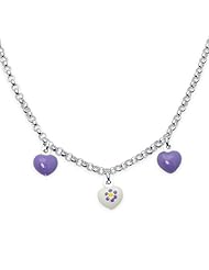 Unicornj Sterling Silver Childrens Necklace with Purple Heart Charms