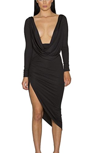 Zeagoo Women Sexy Plunge Deep V Neck Slit Irregular Party Night Club Dress