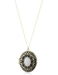 House of Harlow 1960 Black and White Enameled Tribal Locket Necklace