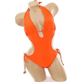 Sexy Trendy Swimwear 2008 Hottest Style Monokini 1 One Piece Solid Orange Tie Side Swimsuit