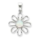 Sterling Silver Created Opal & CZ Daisy Slide