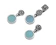 Sterling Silver Marcasite Pendant and Earrings Set - Dangling with Round Cut Turquoise