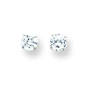 14K White Gold CZ Stud Earrings Polished Jewelry