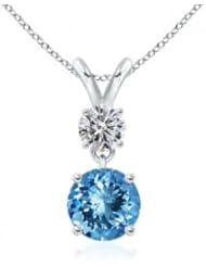0.56 ct Round Aquamarine and Diamond V-Bale Pendant Necklace
