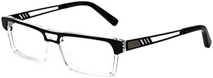 SightLine Computer Glasses: Trendy Retro Black / Crystal Optical Quality Acetate Frame Front, German Spring Hinges, Metal Bi-Color Temple. Contemporary Double-Bar Style. Premium Quality Readers. Power = 2.00