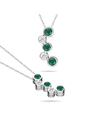 0.12 Cts Diamond & 0.30 Cts Natural Emerald Bubble Pendant in 18K White Gold
