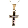 Cross Necklace With Created Opals and Onyxes Beautifully Crafted in 14K Yellow Gold Length 18in