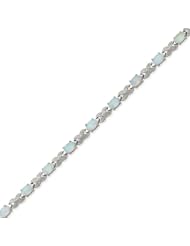Sterling Silver 7 Inch Created Opal & Diamond Bracelet - 7 Inch
