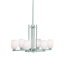 Hot Sale Kichler Lighting 3898NI Eileen 6-Light Island Fixture, Brushed Nickel with White-Etched Glass