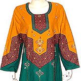 Elegant Summer Dress - Tunic Caftans Long Sleeve Evening Gown Cotton Size L (kftn469)