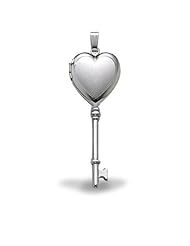 Sterling Silver Genuine Plain KEY Heart Locket 1/2 inch x Over 1-1/4 inch - Sterling Silver