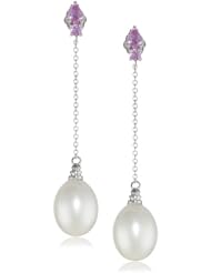 10k White Gold Sapphire and Freshwater Cultured Pearl Dangle Earrings