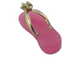 Pink Jade Flip Flop Plumeria Strap Sandal, 14k Gold