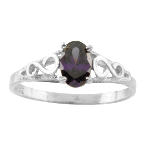 Sterling Silver 6 x 4 MM Oval Shaped Imitation Amethyst Teen’s Ring
