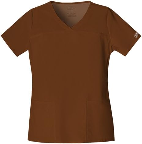 Cherokee Workwear Scrub Top Women's V-Neck Top Color Chocolate (Medium)
