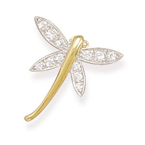 Cubic Zirconia CZ Rhodium Plated Sterling Silver, 14K Gold Over Silver Slide Pendant ONLY, .625 in