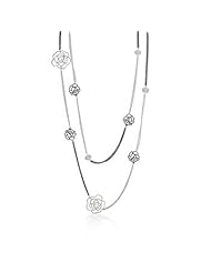 Alexander James White Gold and Black Rhodium Bonded 30 Inch Chain Necklace with Roses and Cubic Zirconia in a Black and Silvertone 30 inch L x 32.3 (mm) W x 1.3 (mm) H