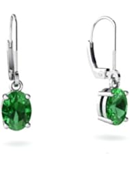 Created Emerald 14kt White Gold Lever Back Earrings